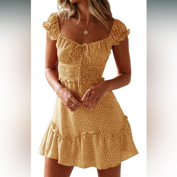 Valphsio Womens Smocked Dress Ruffle Floral Tie Front Boho Short Dress New SizeS - Picture 1 of 4